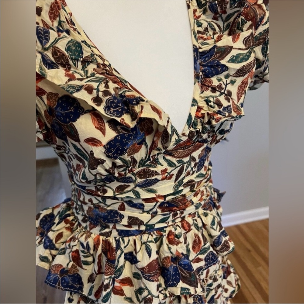 Brand New House of Harlow 1960 Blue Cream Ruffled Wrap Maxi Dress
